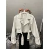 Kvinnors jackor koreanska mode läderjacka Kläder TurnDown Collar Zipper Pu Crop Coat 2024 Ropa Mujer Streetwear Harajuku Y2K Tops