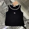 Tasarımcı MM24 Springsummer Yeni Moda Ağır Endüstri Su Elmas Nakış Mektubu Basitlik Sıradan çok yönlü Kısa Tank Top G7QM