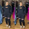 Plus Size Women Clothing Black Sport Set Long Sleeve Tops and Pants Set Tracksuit Ladies Jogging Suits Wholesale Drop 240229