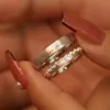 Anéis de casal de diamante de prata esterlina 925 para amantes combinando conjunto de joias de casamento