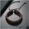 Urok bransolety ręcznie robione czarny brązowy kolor linowy pleciony skórzany urok bransoletki regulacyjne biżuteria dla kobiet mężczyzn upuszcza dostawa dhukd