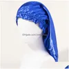 Bonnet / Crâne Caps Couleur Solide Doux Long Satin Bonnet Sommeil Chapeaux Pour Femmes Fille Mode Soins Des Cheveux Bonnet Chapeau De Nuit Drop Livraison Ac Dhpwk