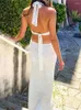 Casual jurken Hirigin sexy uitgesneden maxi-jurk, mouwloos, hol bodycon, halterhals, rugloos, slim fit, nachtfeest, strandzonnejurk