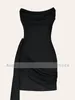 Party Dresses Black Cocktail For Women Strapless Backless Sexy Mini Gowns With Detachable Side Train Short Evening Gown