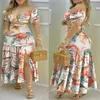 Pakken Vrouwen Retro 2 STKS Rokken Sets Bloemenprint Crop Tops Lente Herfst Mode Top Franje Zoom Shirred Slit Maxi rok Set