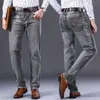 2024 New Men's Stretch Regular Fit Jeans Business Casual Classic Style Fashion Denim Trousers Male Black Blue Gray Pants
