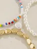 Strand 3Pcs Colored Glass Rice Beads White Round String Bracelet Set