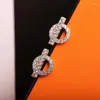 Boucles d'oreilles géométriques rondes en Zircon pour femmes, marque de mode, bijoux coréens Z424