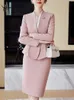 Yitimuceng Purple 2 Piece Set for Women Fashion Office Ladies Folds Slim Long Sleeve V Neck Blazers Casual kjoldräkter 240226