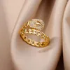 Anelli a grappolo Cintura con zirconi per donna Anello da dito regolabile in acciaio inossidabile Femme Anelli regalo geometrico per matrimonio estetico