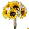 Decorative Flowers Wreaths Artificial Sunflower Bridal Bouquet Romantic Handmade Holding Flower Fake Confession Party Drop Delivery Ho Dhpac