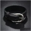 Charme Pulseiras Mens Preto Marrom Cor Couro Charme Pulseiras Ajustável Bangle Party Club Decor Jóias Para Masculino Drop Delivery Jewe Dhmuc