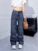 Jeans firmati da donna jeans skinny a vita alta con design a lettera risvolto bianco e pantaloni in denim a lunghezza dritta