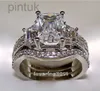 Ringe Prinzessin Diamant Weißgold gefüllt Verlobung Ehering Set Größe Geschenk ldd240311