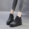 Fujin 9cm äkta läder kvinnor casual skor chunky sneakers za plattform kil dold häl höjd hög topp kvinnor vulkaniserad sko 240228