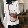 Sac seau imprimé rétro pour femmes, sac cylindrique en cuir souple à bandoulière simple, sacs à main à la mode