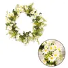 Couronne de fleurs décoratives artificielles, marguerites de printemps, pour mur de porte d'entrée, décorations de maison pour fête de mariage, décors de feuilles vertes