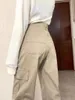 Pantaloni da donna jeans da lavoro colorato khaki per la mop della gamba a vita alta primavera e autunno.