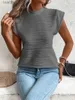 T-shirt Femme Femmes Col montant Bouton arrière Épissage T-shirt Couleur unie Texture Wave Strip Tissu Tops Fe Office Comter Casual Tees 240311