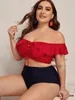 Vrouwen Badmode Plus Size 2 Stuk Sets Vrouwen Badpak Hoge Taille Bikini Verstoorde Badpak Off Schouder Grote Zwemmen 2024