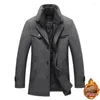 Men's Wool Winter And Autumn Long Windproof Fleece Jacket Casual Thick Slim-fitting Coat