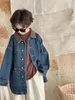 Jaquetas 2024 primavera meninos e meninas meados de comprimento trench jaqueta crianças contraste cor turn-down colarinho denim casaco