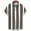 Men's Casual Shirts Vintage Striped Shirt Outdoor 3d Print Crop Top 2024 Summer Beach Loose Oversized Lapel Tees Social 5XL