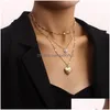 Pendanthalsband Fashion Double-Layer Paperclip Camboo Link Chain Disc Necklace Kvinnlig punkstil Guldfärgsmycken för Drop Delive Dhula