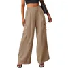 Women's Pants Elasticated Waist Casual Cargo Mid-rise Elastic Wide Leg Trousers With Multi For Everyday