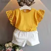 Комплекты одежды Летние комплекты одежды для девочек Симпатичная корейская футболка с короткими рукавами и шортами Костюм Детский комплект одежды Детский ldd240311