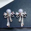 22090711 Diamondbox -Jewelry Earrings Earrings Studs Silver Blue Pearl Sterling 925 Silver Bow Knot Ribbon Akoya 6 5-7 mmラウンドペンダント327V