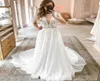 Princess Wedding Dress Vneck Sleeve Boho Rustic Civil Floor Length Sweep Train Chiffon Robe de Mairee Charming för Women3268511