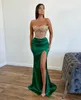 Green mermaid prom dress sequins top strapless formal evening dresses elegant pleats party gowns for special occasions split robe de soiree
