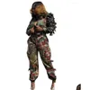 Women's Jackets Femmes Vestes Y Vert Camouflage Cacading Volants Flare Manches Streetwear Militaire Outcoat Drop Livraison Vêtements Wome Dh0Y3