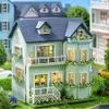 Mini montaj modeli villa mimarlık kiti el yapımı 3d bulmaca diy bebek ev oyuncak ev yaratıcı oda yatak odası dekorasyonu ile mobilya 240304