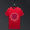 Homens camisetas Tigre Strass Camisa Homens Moda Roupas Tendência O Pescoço Manga Curta Slim Verão Fino Casual Camisetas Masculina