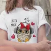 女性用Tシャツファッショントレンド新しいTシャツかわいいフクロウグラフィックプリントFe TシャツカジュアルハラジュククルーネックレディースTシャツ240311