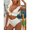 Damskie stroje kąpielowe cuffle 2024 bikini zestaw strojów kąpielowych wysokiej talii Kobiety pchaj żeńskie białe kostiury kąpielowe letnie plaż
