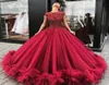 Burgundy Princess Prom Formalne sukienki 2020 Puffy Floral Lace Kościa Liastublla Design koronkowy tutu pełna długość wieczorowa suknia zużycie 9263334