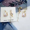 Backs Earrings Temperament Pink Pearls Asymmetric Fake Chain Balloon Long Women Jewelry