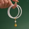 Armreif, trendige Jingle-Armreifen, natürliches Glas, transparentes Glockenarmband, 58 mm, modische Doppelgeschenke