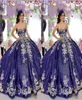 Sparkly Dark Navy Sequined Satin Quinceanera Dresses Prom Ball Gown Champagne Floral Applique Beading Strapless Laceup Back Sweet9164319