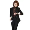 Tweedelige damesbroek met lange mouwen Mode Slim Fit Afslanken Sierlijk Grijs Blazer Tweedelige set Zwarte damespak Werkuniformen