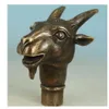 青銅色の手作りの彫刻ヤギのヘッドヘッドケインスティックスティックヘッド彫像鹿像249Q