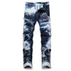 2024 nova marca de jeans dos homens alta rua retalhos buraco jeans azul remendo calças moda tendência calças jeans