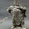 10 Cinese Argento Testa di Drago Lealismo Guerriero GuanGong Guan Yu Dio Statua in metallo artigianale218R