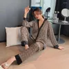 2024 Womens Sleepwear Pyjamas Set Faux Satin Silk Pyjama Spring Summer Pijama Ladies Longsleeve Shirt Pants 2 Piece PJS Homewear