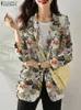 Mulheres outono blazer retro impresso casacos casual manga longa floral outerwear zanzea feminino único botão lapela jaquetas oversize 240229