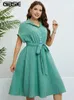 Plus Size Kleider GIBSIE Solide Halbknopf-Hemdkleid mit Gürtel Damenmode Sommer Kurzarm Damen Casual Midi A-Linie 2024