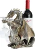 HEINBOW Steampunk Dragon Wine Bottle Wine Holder Statue with Two Wine Glasses Holder Wine Rack Gothic Decor Metallic Look for Home Man Cave Decor Gifts for Men 11.6''High